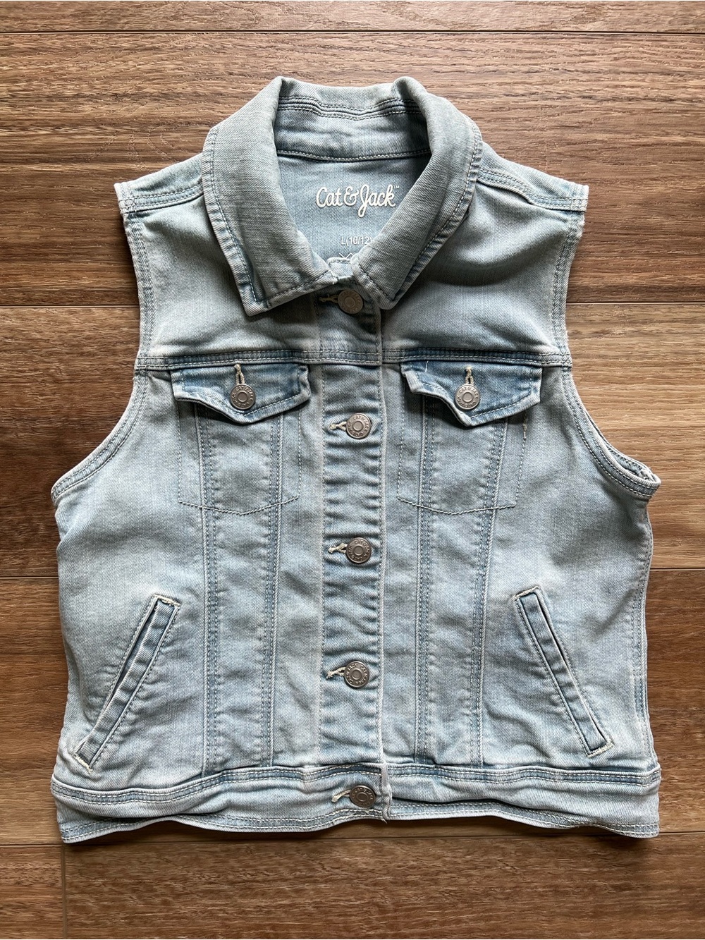 Cat & Jack Light Blue Denim Snap Button-Front Vest Girls 10/12